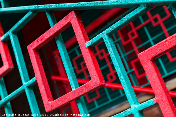 Abstract railings in Chinatown Picture Board by Jason Wells