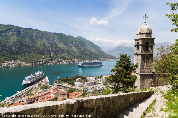 Cruise ships moored in Kotor Picture Board by Jason Wells