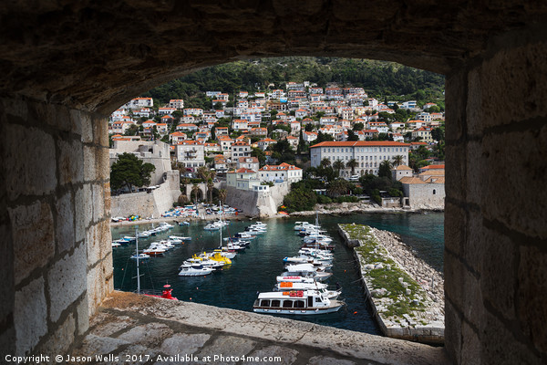 Boats in Dubrovnik's old harbour Picture Board by Jason Wells