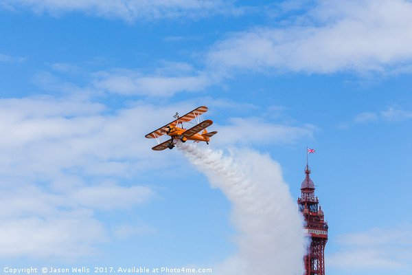 Wingwalker in front of the Blackpool tower Picture Board by Jason Wells