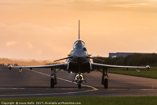 RAF Typhoon taxis out at sunset Picture Board by Jason Wells