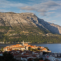 Buy canvas prints of Korcula old town at the foot of the Peljesac mount by Jason Wells