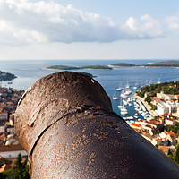 Buy canvas prints of Close up of a cannon at the Fortica by Jason Wells