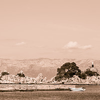 Buy canvas prints of Entrance to Trpanj harbour in sepia by Jason Wells