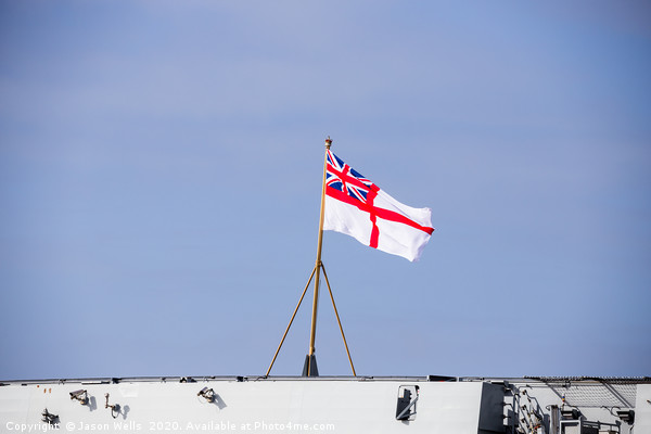 Royal Navy flag on the back of HMS Prince of Wales Picture Board by Jason Wells