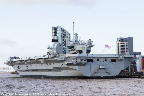 HMS Prince of Wales moored in the River Mersey Picture Board by Jason Wells