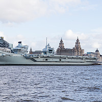 Buy canvas prints of HMS Prince of Wales in front of the Liverpool wate by Jason Wells