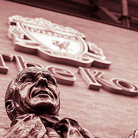 Buy canvas prints of Bill Shankly statue under The Kop sign by Jason Wells