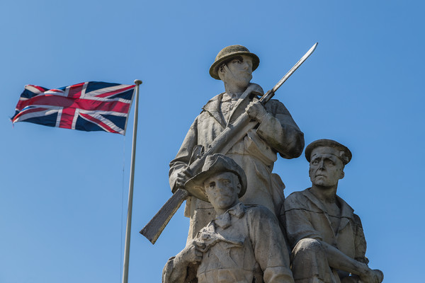 Union Jack behind the New Brighton War Memorial Picture Board by Jason Wells