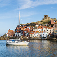 Buy canvas prints of Yacht enters Whitby harbour by Jason Wells