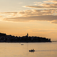 Buy canvas prints of Fisherman in front of Korcula old town by Jason Wells