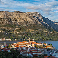Buy canvas prints of Panorama of Korcula old town before sunset by Jason Wells