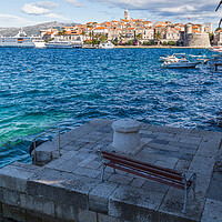 Buy canvas prints of Benches beside the old town of Korcula by Jason Wells