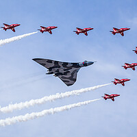 Buy canvas prints of The Vulcan with the Red Arrows one final time by Jason Wells