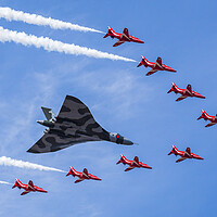 Buy canvas prints of The Vulcan with the Red Arrows one final time by Jason Wells