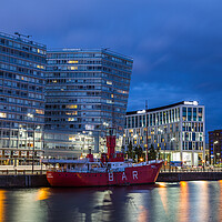 Buy canvas prints of Red Boat Bar moored in front of One Park West by Jason Wells