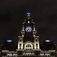 Buy canvas prints of Looking up at the Liver Building at night by Jason Wells