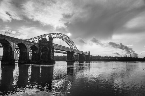 Runcorn Bridges in monochrome Picture Board by Jason Wells