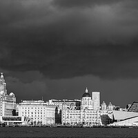 Buy canvas prints of Dramatic sky above the Liverpool skyline in monochrome by Jason Wells