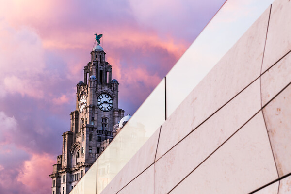 Liver Building behind an abstract building Picture Board by Jason Wells