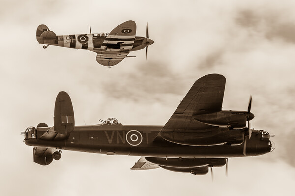 Lancaster escorted by a Spitfire Picture Board by Jason Wells