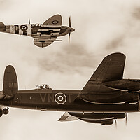 Buy canvas prints of Lancaster escorted by a Spitfire by Jason Wells