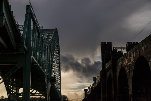 Looking up at the Runcorn Bridges Picture Board by Jason Wells