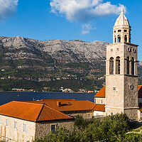 Buy canvas prints of Bell tower outside the Old Town of Korcula by Jason Wells