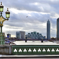 Buy canvas prints of A London Scene - Westminster Bridge empty and skyl by Carlos Alkmin