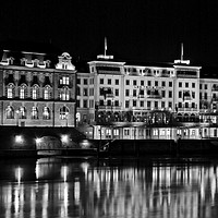 Buy canvas prints of Basel, Switzerland at night - The River Rhine refl by Carlos Alkmin