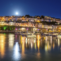 Buy canvas prints of Brixham By Moonlight by John Fowler