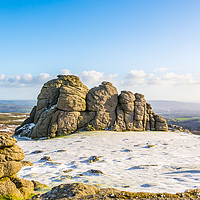 Buy canvas prints of  Haytor Rocks in the snow by John Fowler