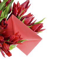Buy canvas prints of Red envelope in bouquet of red tulips  by Arletta Cwalina