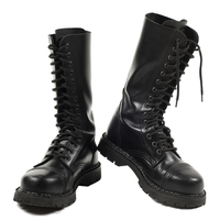Buy canvas prints of Pair of black leather bovver boots with laces  by Arletta Cwalina