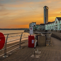 Buy canvas prints of Swansea Seafront Sunset by Dean Merry