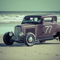 Buy canvas prints of Hot rods on the beach by Dean Merry