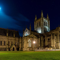 Buy canvas prints of Moon lit Cathedral, Hereford by Dean Merry