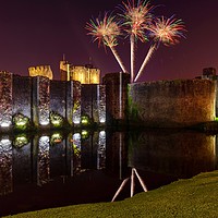 Buy canvas prints of Caerphilly castle fireworks by Dean Merry