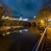 Buy canvas prints of City of Bath weir and Pulteney Bridge by Dean Merry