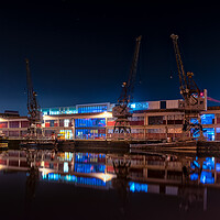 Buy canvas prints of Bristol M Shed cranes reflections  by Dean Merry