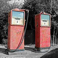 Buy canvas prints of Old fashioned Petrol pumps by Michael Hopes