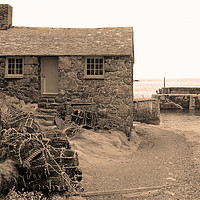 Buy canvas prints of Fishermans Cellar in Mullion Cove by Michael Hopes