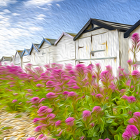 Buy canvas prints of  Beach huts and valerian by John Boud