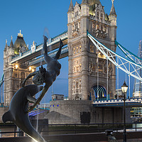 Buy canvas prints of Girl with a Dolphin and Tower Bridge by Brian Jannsen