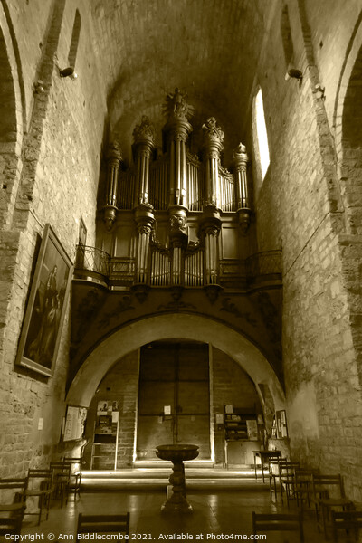 Inside the church in tinted monochrome Picture Board by Ann Biddlecombe