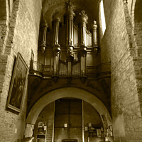Buy canvas prints of Inside the church in tinted monochrome by Ann Biddlecombe