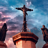 Buy canvas prints of Christ statue with stormy sky by Ann Biddlecombe