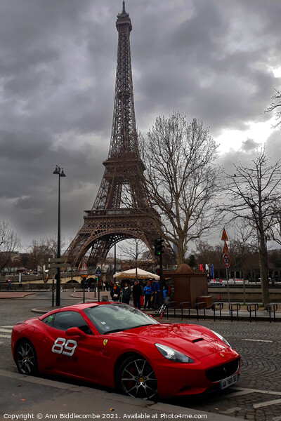 Red Ferrari in front of the Eiffel Tower Picture Board by Ann Biddlecombe
