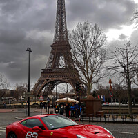 Buy canvas prints of Red Ferrari in front of the Eiffel Tower by Ann Biddlecombe