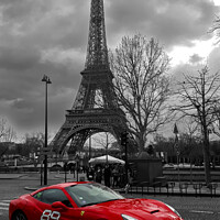 Buy canvas prints of Beautiful Ferrari in front of the Eiffel Tower by Ann Biddlecombe
